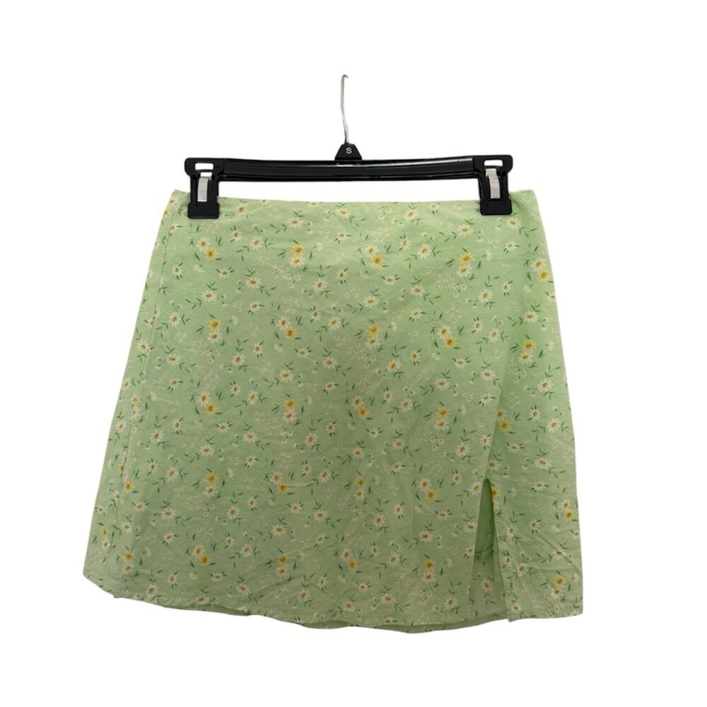 Beginning Boutique Green & Yellow Floral Mini Skirt Flowers Zip Side Size 8